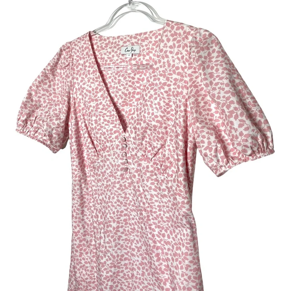 Coco Shop | Antigua Pink Floral Puff Sleeve Midi Dress Small
